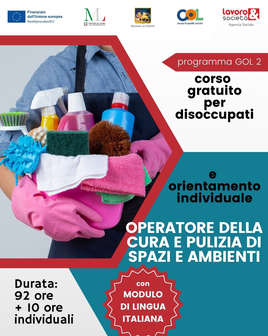 GOL percorso 2 - Formazione Upskilling (RRSP) di gruppo mirata al profilo di Operatore della cura e pulizia di spazi e ambienti