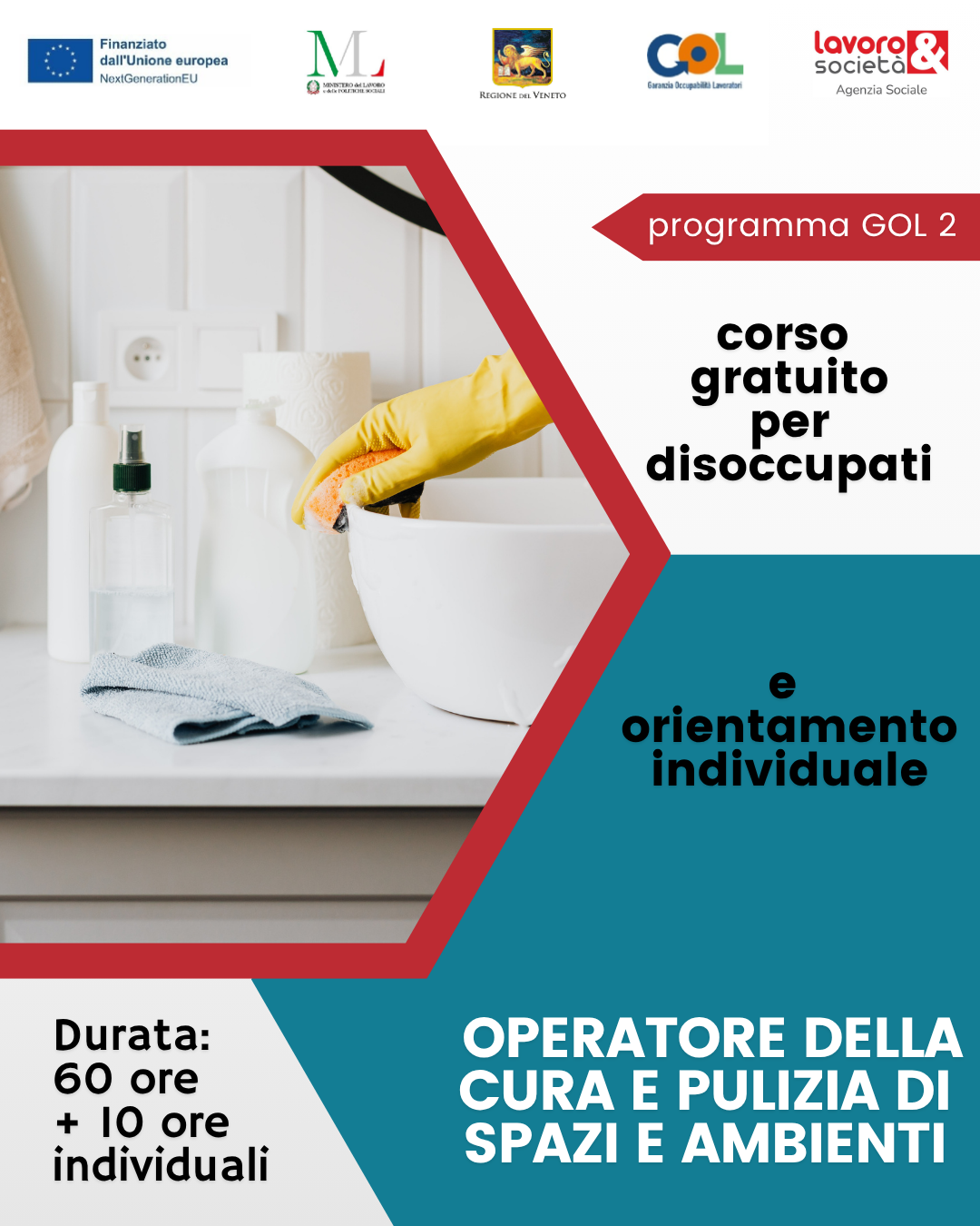 GOL percorso 2 - Formazione upskilling  mirata al profilo di Operatore della cura e pulizia di spazi e ambienti